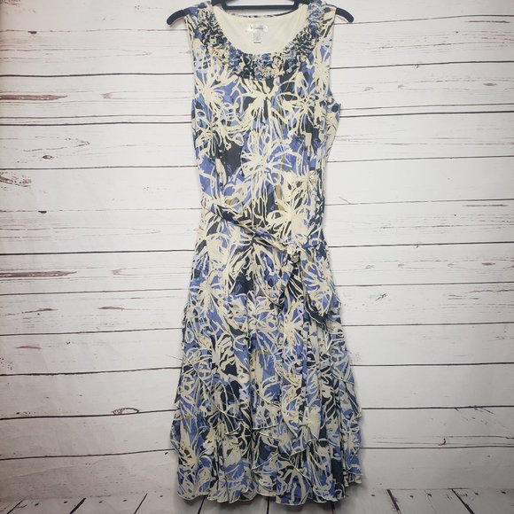 Dress Barn Dresses & Skirts - Dress Barn Floral Sleeveless Tie Waist Tiered Dress
